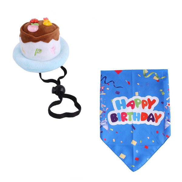 Pet Birthday Cake Hat And Triangle Towel Combination Fun Party Dress Up For Pets Blue Dog Clothing & Shoes