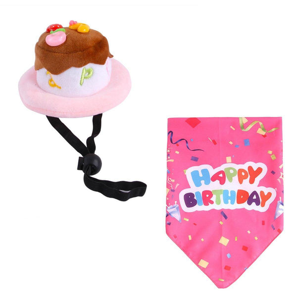Pet Birthday Cake Hat And Triangle Towel Combination Fun Party Dress Up For Pets Pink Dog Clothing & Shoes