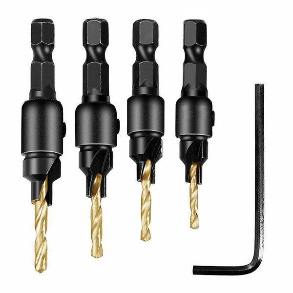 4Pcs Screw Countersink Bit Set Pilot Holre Drill Metal Plastic Wood Hex Shank Gold Drill Bits