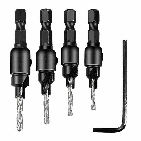 4Pcs Screw Countersink Bit Set Pilot Holre Drill Metal Plastic Wood Hex Shank Gold Drill Bits
