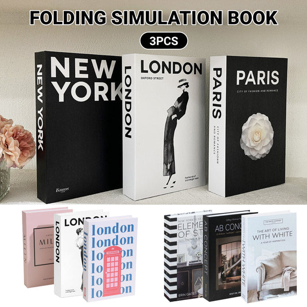 3 Pcs Modern Decorative Books Set Foldable Fake For Display City Theme Bookends