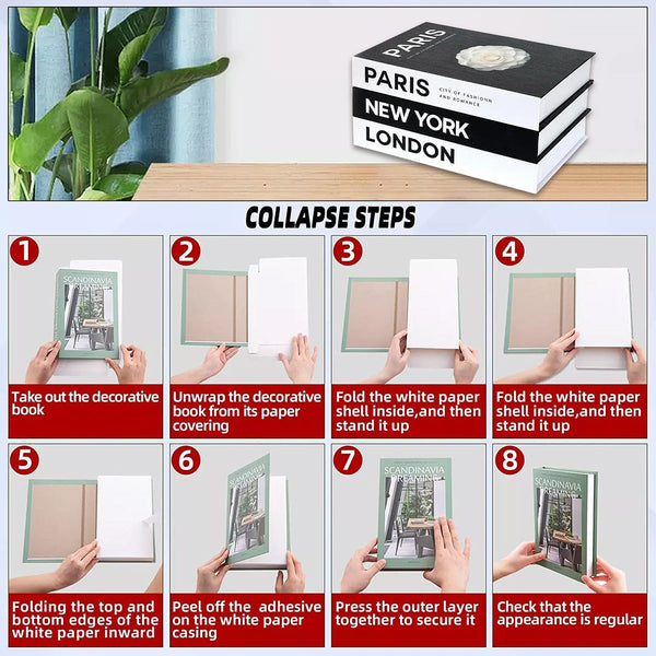 3 Pcs Modern Decorative Books Set Foldable Fake For Display City Theme Bookends