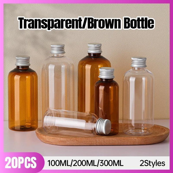 20Pcs Brown Transparent Cosmetic Bottles With Aluminum Lids For Packaging 100Ml Travel Bottles & Containers