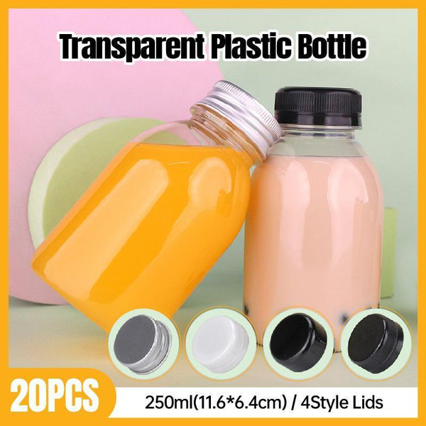 20Pcs 250Ml Reusable Plastic Juice Bottles 38Mm Caliber Clear Beverage Container Bottle 20Pcs Glossy Black Water Bottles & Vacuum Flasks