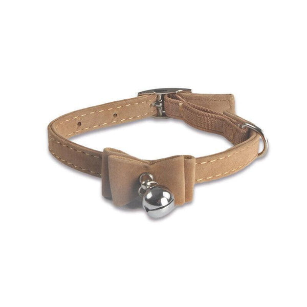 1A Suede Cat Collar With Bow Bell Pink Blue Black Red Dog Collars