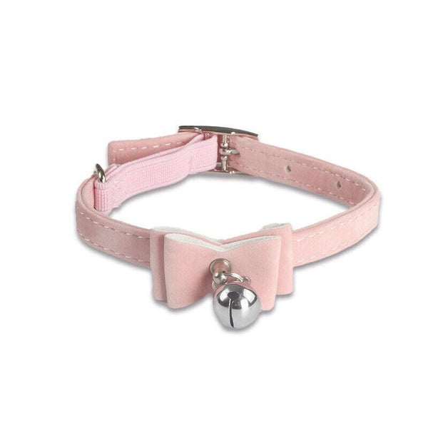 1Pc Suede Cat Collar With Bow Bell Pink Small Animal Supplies