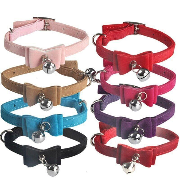 1 X Suede Cat Collar With Bow Bell Red Small Animal Supplies