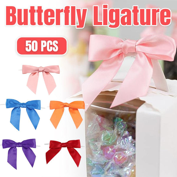 50Pcs Bow Gift Packaging Sealing Tie Drawstring Baking Wrap Bag Decorative Ties Orange Ribbons & Bows