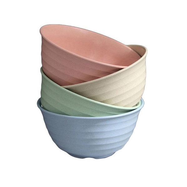 4Pcs Wheat Straw Rice Bowl Round Noodle Drop Proof Kitchen Tableware Set Bowls