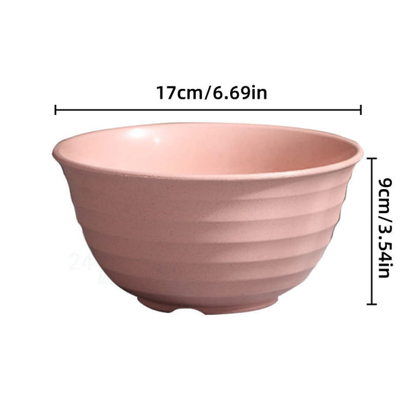 4Pcs Wheat Straw Rice Bowl Round Noodle Drop Proof Kitchen Tableware Set Bowls