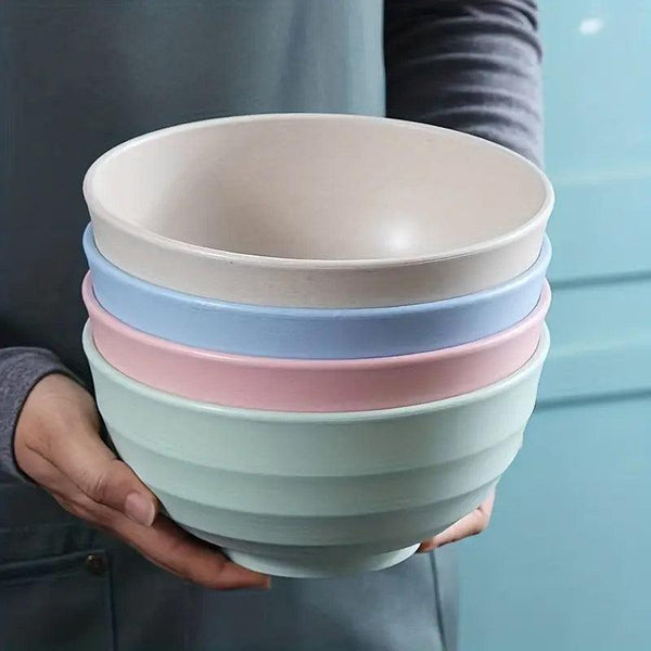 4Pcs Wheat Straw Rice Bowl Round Noodle Drop Proof Kitchen Tableware Set Bowls
