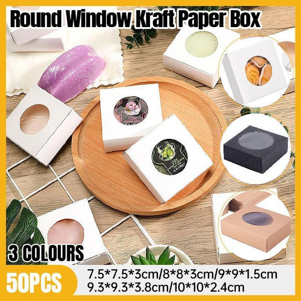 50Pcs Handmade Soap Paper Box Round Window Kraft Black White Candy Biscuit 9*9*1.5Cm Gift Boxes