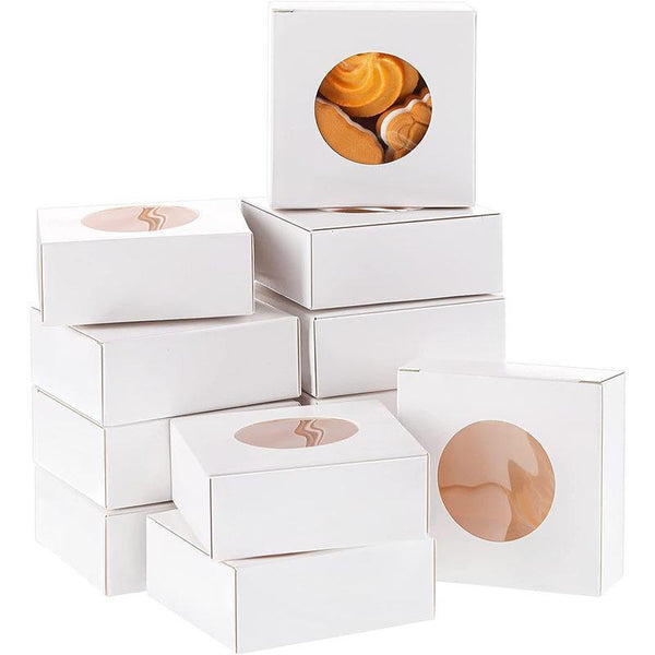 50Pcs Handmade Soap Paper Box Round Window Kraft Black White Candy Biscuit Khaki 9.3*9.3*3.8Cm Baking Cups & Cases