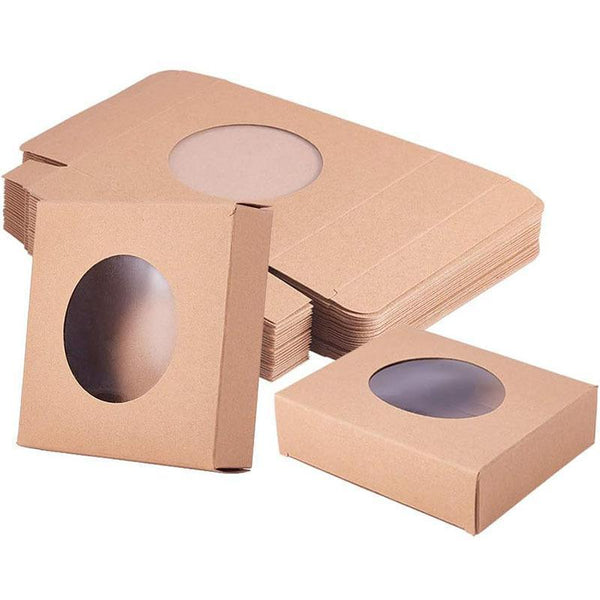 50Pcs Handmade Soap Paper Box Round Window Kraft Black White Candy Biscuit Khaki 9.3*9.3*3.8Cm Baking Cups & Cases