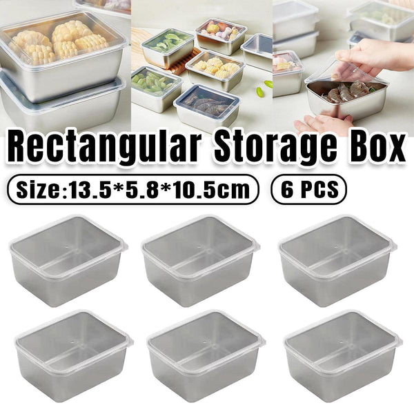 6Pcs Stainless Steel Food Storage Box Refrigerator Crisper Rectangle Container Food Storage Containers