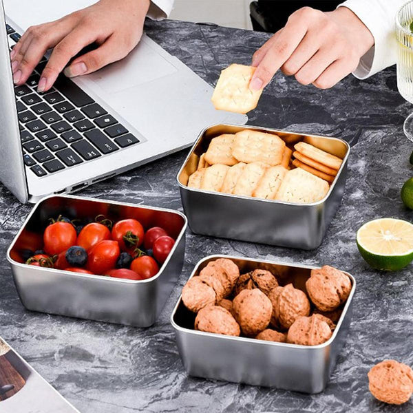 6Pcs Stainless Steel Food Storage Box Refrigerator Crisper Rectangle Container Food Storage Containers