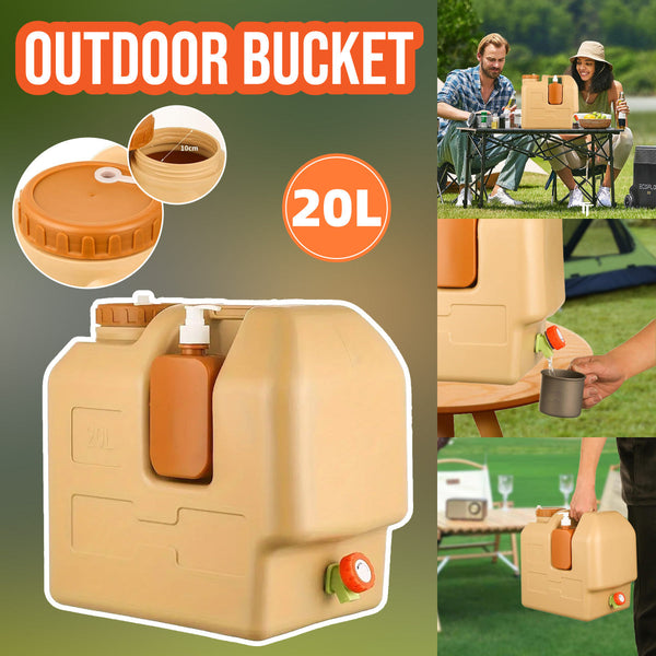 20L Outdoor Camping Portable Storage Bucket With Tap Drinking Water Container Beige Camping Storage