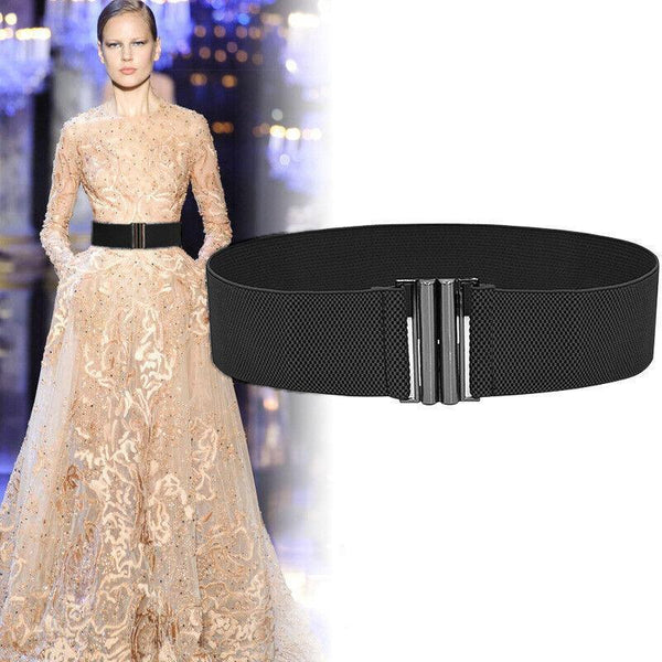 Women Elastic Waist Belt Stretch Cinch Wide Band With Metal Buckle Brown Belts