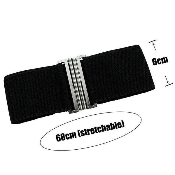 Women Elastic Waist Belt Stretch Cinch Wide Band With Metal Buckle Brown Belts