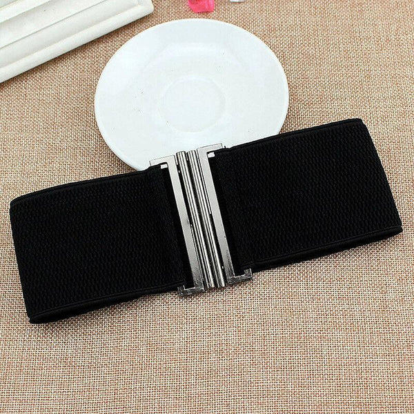 Women Elastic Waist Belt Stretch Cinch Wide Band With Metal Buckle Brown Belts
