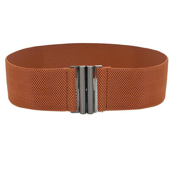 Women Elastic Waist Belt Stretch Cinch Wide Band With Metal Buckle Brown Belts