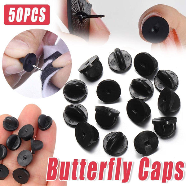 50Pcs Black Butterfly Pin Backs Plastic Locking Caps For Badges Lapel Pins Brooches