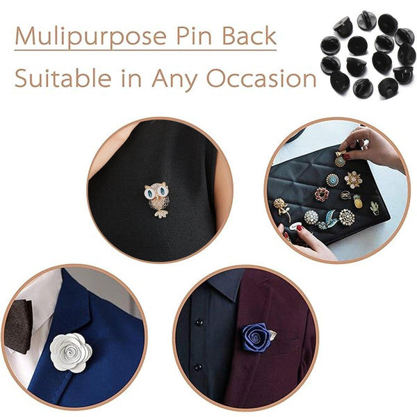 50Pcs Black Butterfly Pin Backs Plastic Locking Caps For Badges Lapel Pins Brooches
