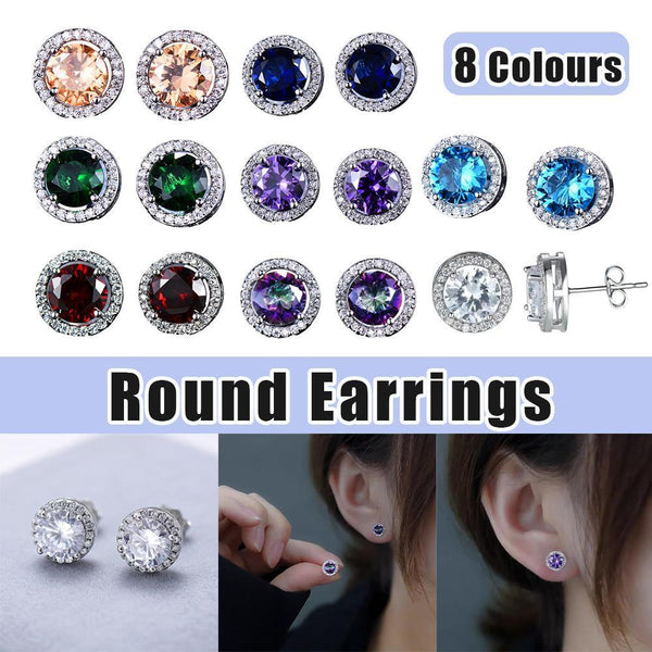 Female Round Zircon Stud Full Diamond Boucle Big Hollow Cubic Gift Colourful Earrings