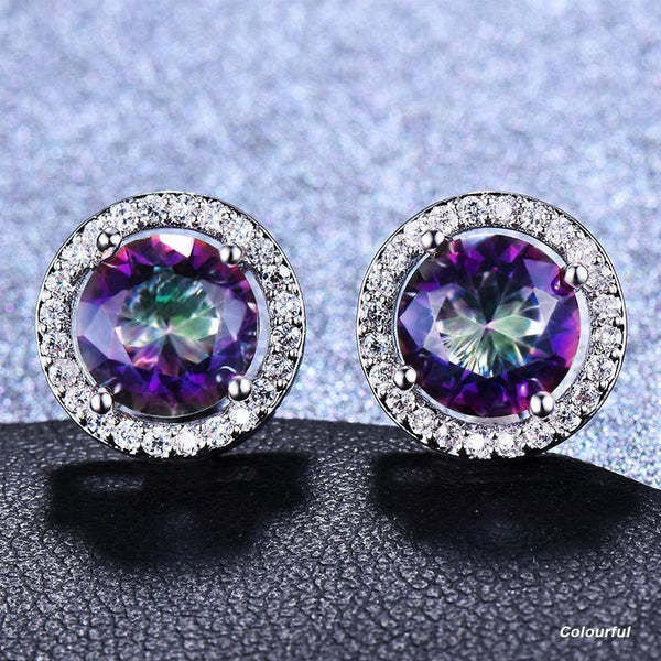 Female Round Zircon Stud Full Diamond Boucle Big Hollow Cubic Gift Colourful Earrings