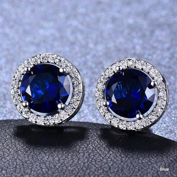 Female Round Zircon Stud Full Diamond Boucle Big Hollow Cubic Gift Colourful Earrings