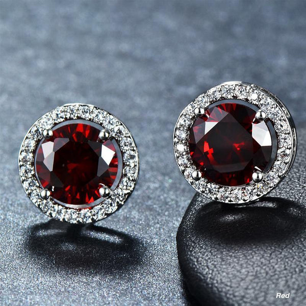 Female Round Zircon Stud Full Diamond Boucle Big Hollow Cubic Gift Colourful Earrings