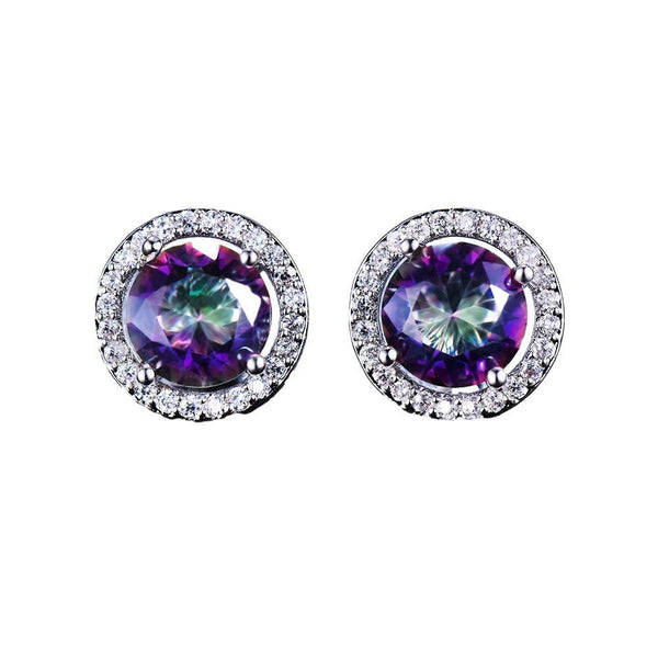 Female Round Zircon Stud Full Diamond Boucle Big Hollow Cubic Gift Colourful Earrings