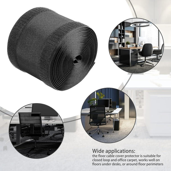 Cable Cover Nylon Sticky Wire Protector Floor Blanket Reusable Cord Tube Black 1Meter(With Adhesive) Cable Ties & Organisers