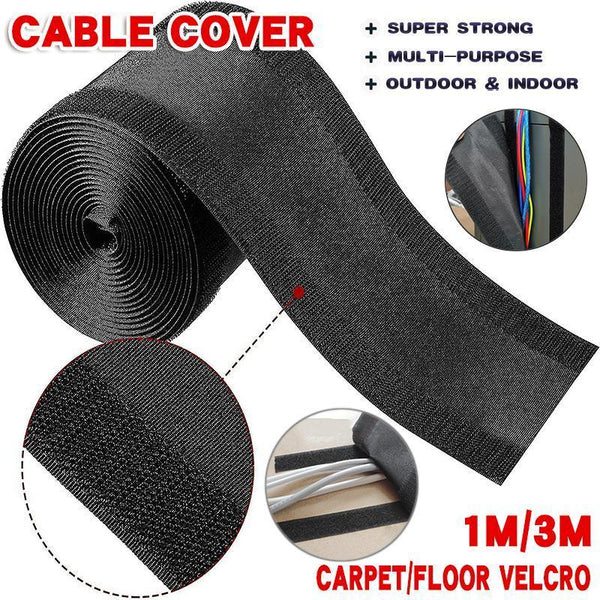 Cable Cover Nylon Sticky Wire Protector Floor Blanket Reusable Cord Tube Black 3Meter(With Adhesive) Cable Cleats Clamps & Ties