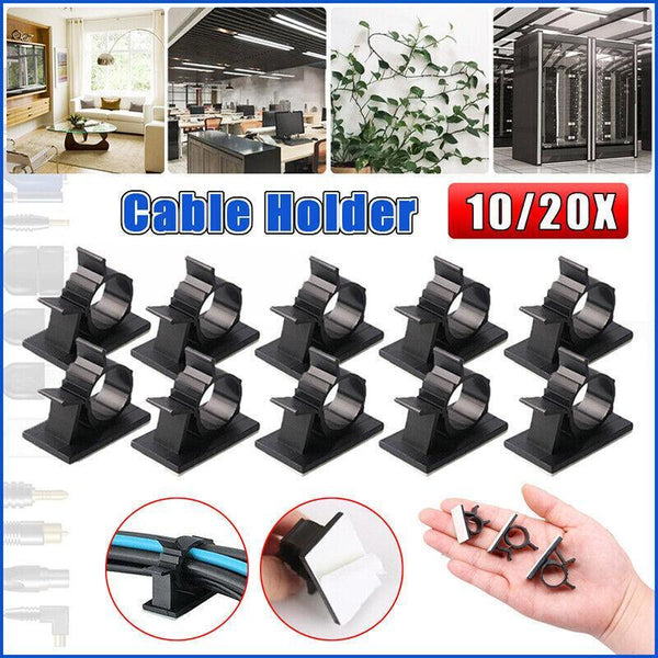 Adhesive Cord Management Cable Clips Black Wire Holder Organiser Clamp 10Pcs Cable Ties & Organisers