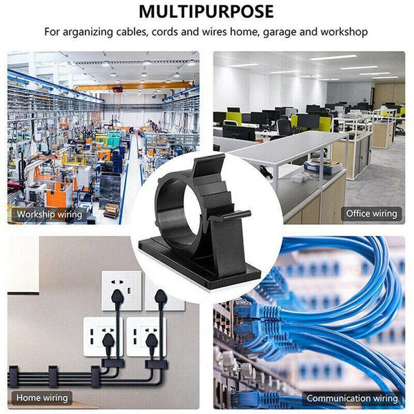 Adhesive Cord Management Cable Clips Black Wire Holder Organiser Clamp 10Pcs Cable Ties & Organisers