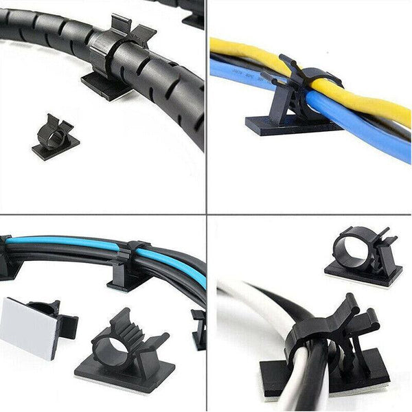 Adhesive Cord Management Cable Clips Black Wire Holder Organiser Clamp 10Pcs Cable Ties & Organisers