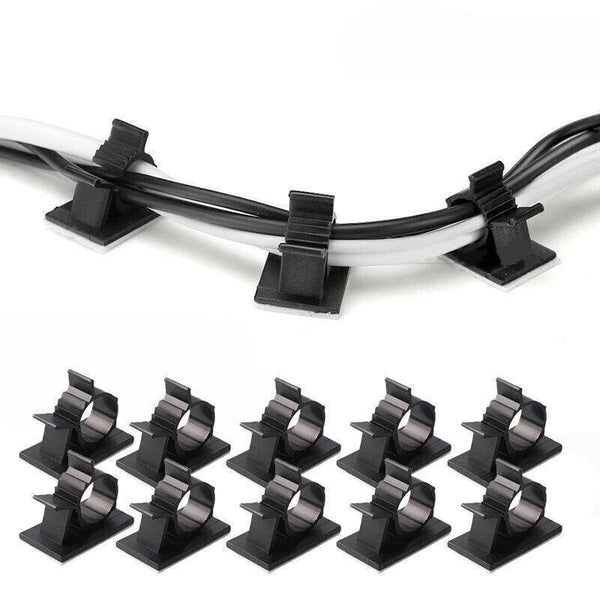 Adhesive Cord Management Cable Clips Black Wire Holder Organiser Clamp 10Pcs Cable Ties & Organisers