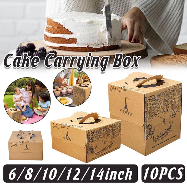 10Pcs Elegant European Style Kraft Paper Cake Boxes Dessert Packaging Containers Double Height 8Inch Baking Cups & Cases