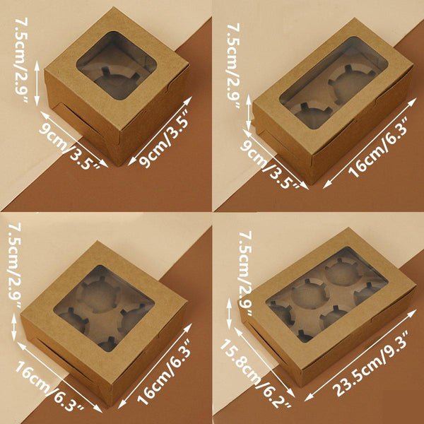 25Pcs Paper Cupcake Box With Window For Party Wedding Bakery Gift Packaging 1 Hole Baking Cups & Cases