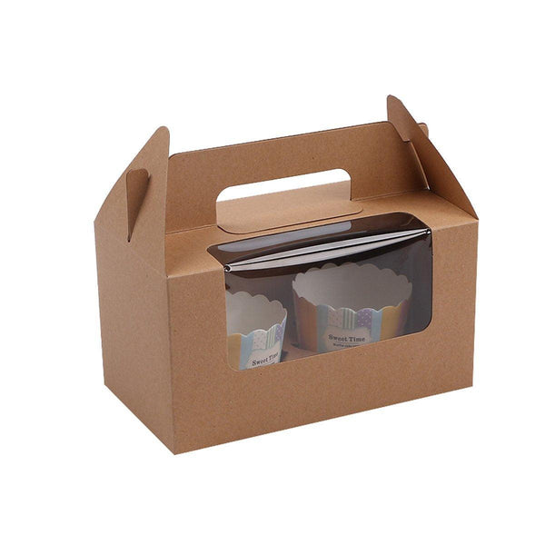 25Pcs Cupcake Packaging Box With Transparent For Easy Opening Brown 2Cup Baking Cups & Cases