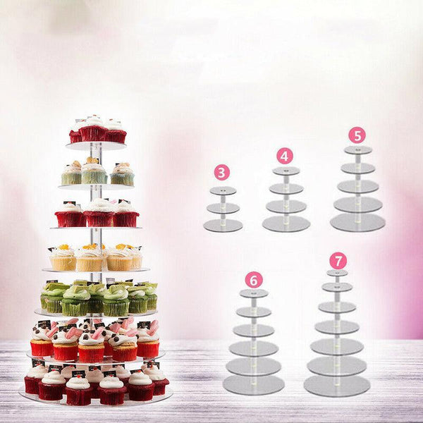 Acrylic Cupcake Tower 3 4 5 6 7 Tier Clear Cake Stand For Wedding Party Tiers Wedding Cake Stands & Plates