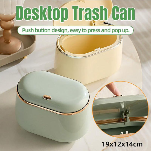 Small Desktop Trash Can Oval Pop Up Lid Rubbish Bin Waste Organizer Container Green Rubbish Bins