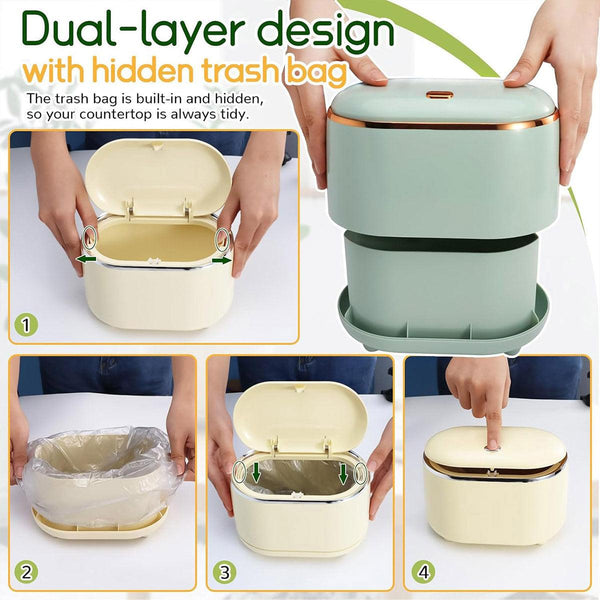 Small Desktop Trash Can Oval Pop Up Lid Rubbish Bin Waste Organizer Container Green Rubbish Bins