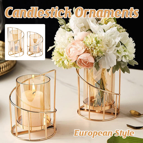 Wrought Iron Candle Holder Romantic Candlestick Ornament Dinner Table Decor Prop L Candle Holders & Accessories