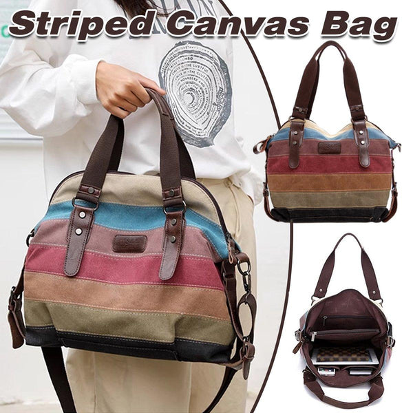 Rainbow Stripe Canvas Bag Patchwork Tote Fashion Handbag Women Shoulder Women's Bags & Handbags
