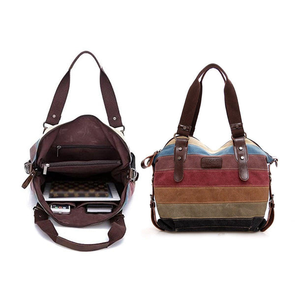 Rainbow Stripe Canvas Bag Patchwork Tote Fashion Handbag Women Shoulder Women's Bags & Handbags