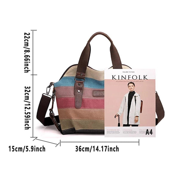 Rainbow Stripe Canvas Bag Patchwork Tote Fashion Handbag Women Shoulder Women's Bags & Handbags