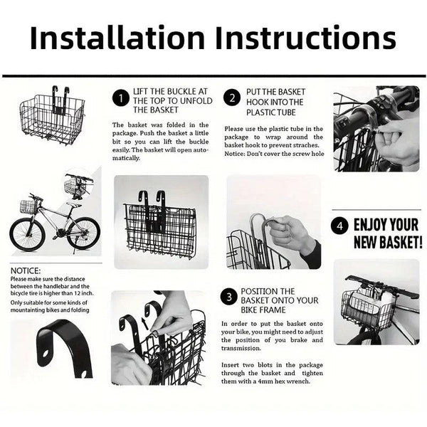 Foldable Bicycle Basket Front And Rear Hanging Storage Rack Bike Accessories Black Carrier & Pannier Racks