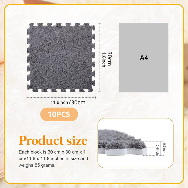 Foam Floor Mats Set 10Pcs Shaggy Interlocking Tiles Soft For Kids Room Play Area Grey White Door Mats & Floor Mats